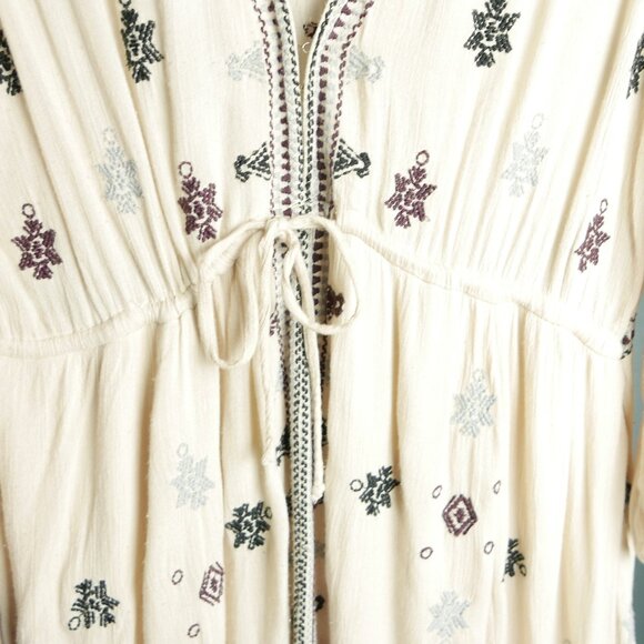 Free People	Made in India - Star Gazer Deep V Neck Empire Waist Cream - Picture 6 of 9